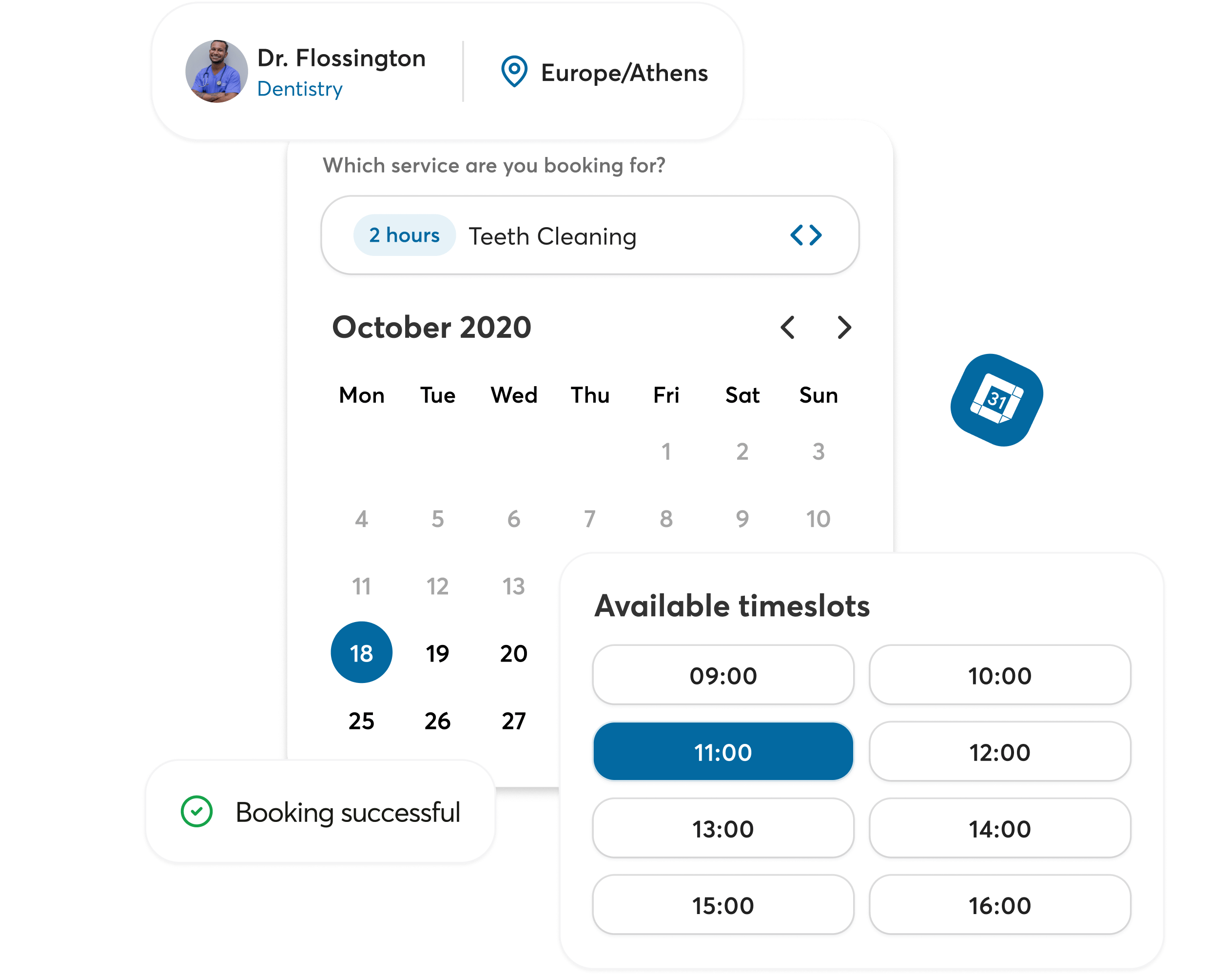An image with the booking interface
